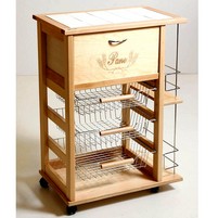 CARRELLO LEGNO C/CASSETTO PORTAPANE+BOTTIGLIE NOCE 